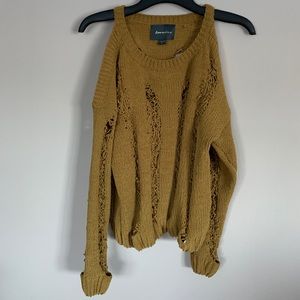 tan cold shoulder sweater